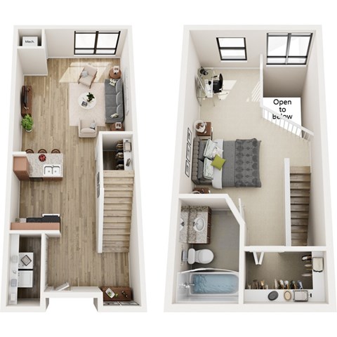 Floor plan for 1 bed, 1 bath, 786 sqft